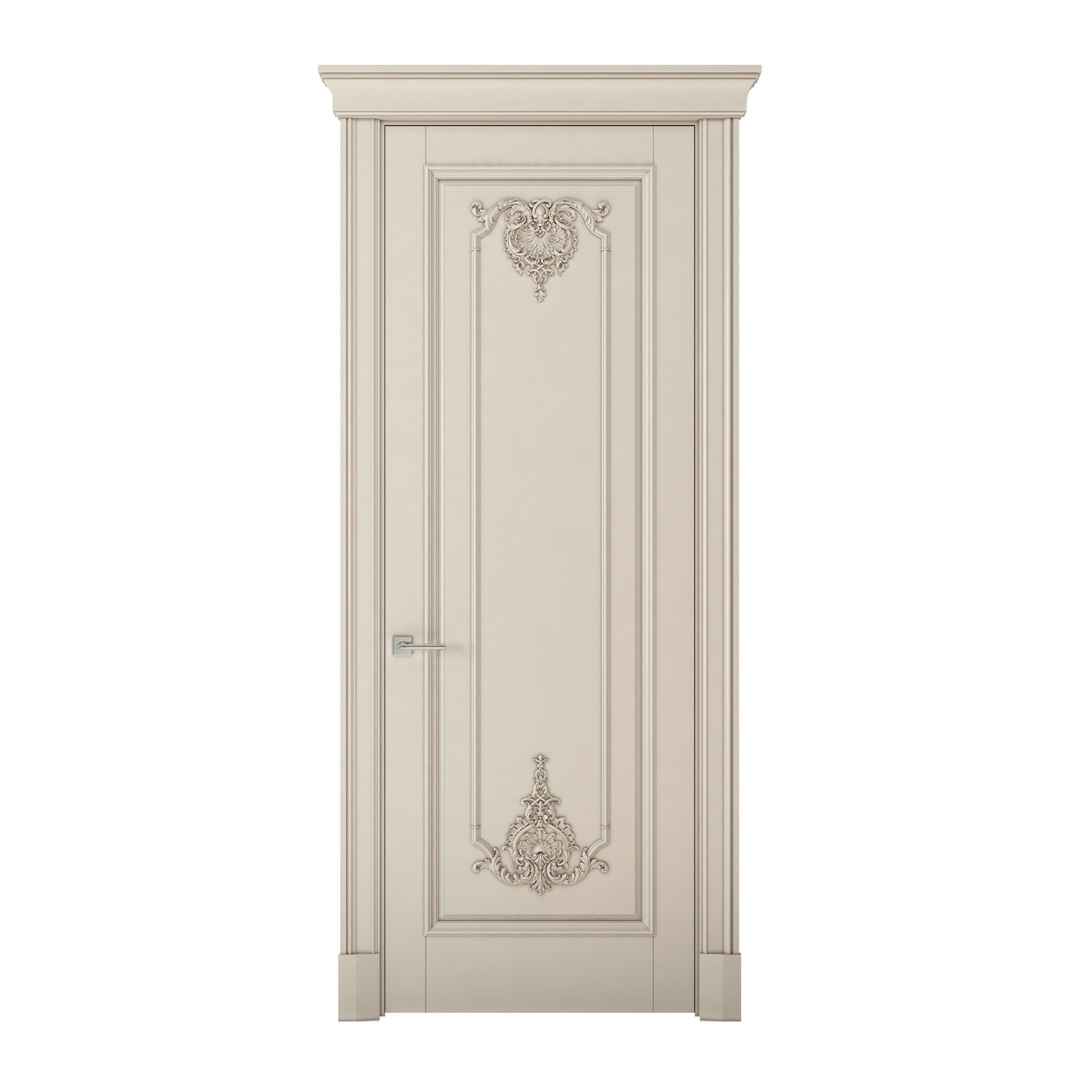 White color front facing wooden door