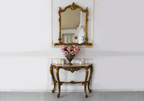 Vintage Elegance Solid Teak Console With Mirror