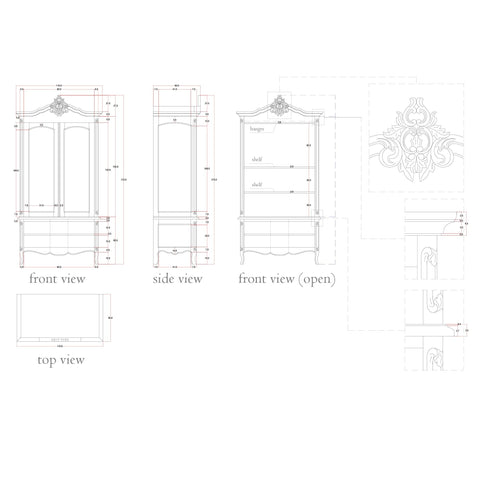 Classic French Style Hand Carving Teak Wood Wardrobe