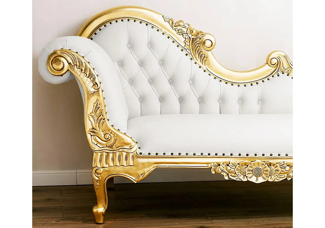 golden color wooden chaise lounge