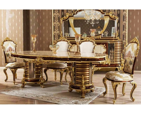 Classical Handcrafted Luxurious Walnut Dining Table Set