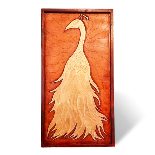 Graceful Wooden Golden Peacock Wall Art Decoration