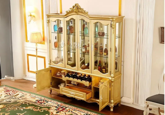 Royal gold color solid wood vitrine