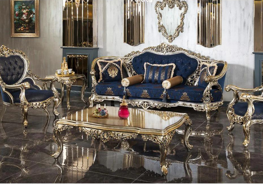 Blue and bronze color mix sofa set