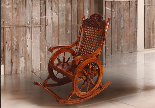 Antique Look Wooden Crafted Arm Rest Rocking Chair