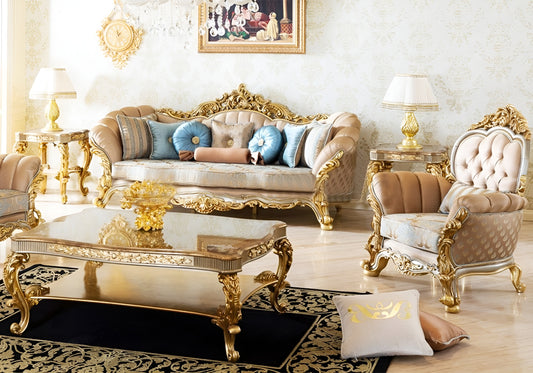 Golden color wooden sofa set