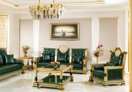 Green color sofa set and table