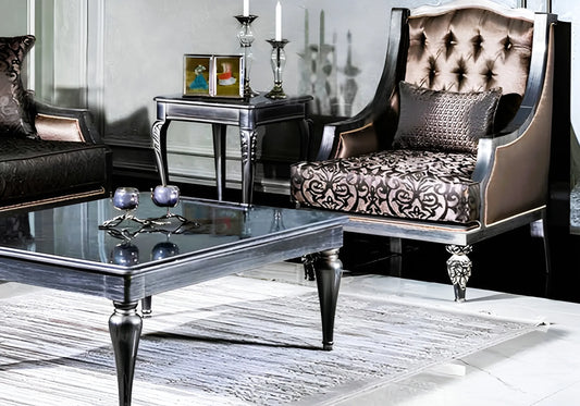 Glossy black armchair and center table