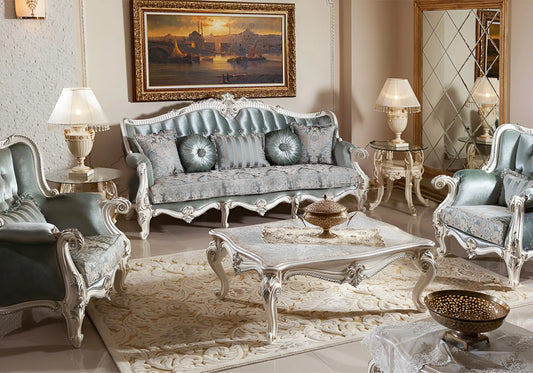 Royal White color Sofa set and table