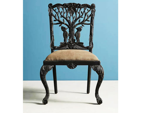 Hand Carved Solid Wood Antique Woodpecker Design Armchair