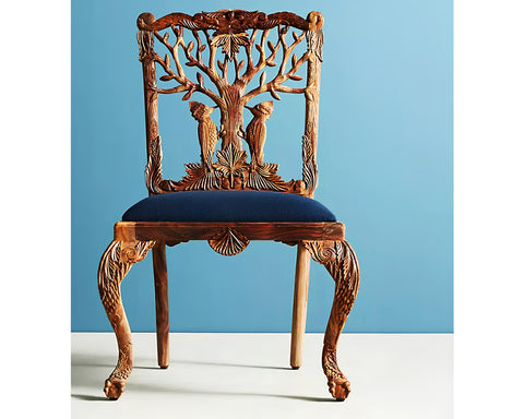 Hand Carved Solid Wood Antique Woodpecker Design Armchair