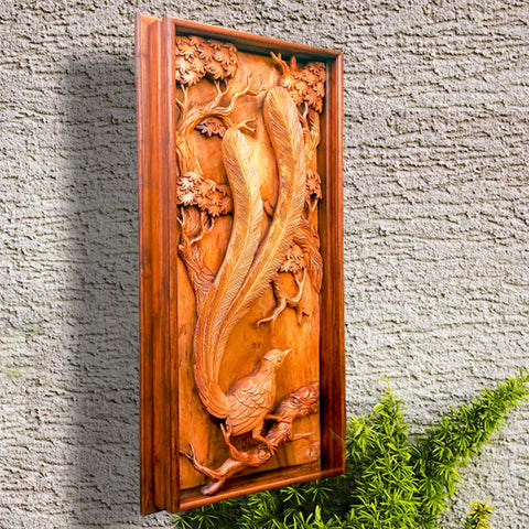 Artistic Style Hand Carved Teakwood Bird Wall Decor