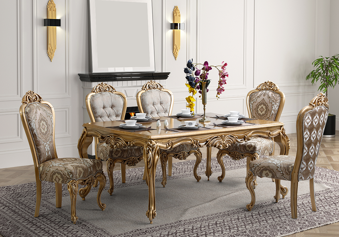 Royal Handcrafted Wooden Carved Dining Table Set