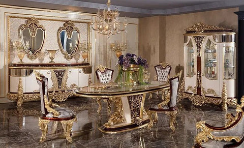 Royal Carved Dining Table and Chair Set