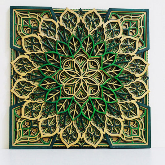 Green Mandala Teakwood 8 Layers Wall Decor