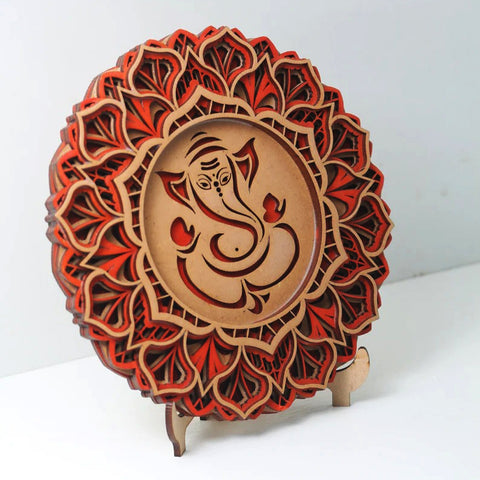 Ganesha Design Spiritual Mandala Teakwood Wall Decor