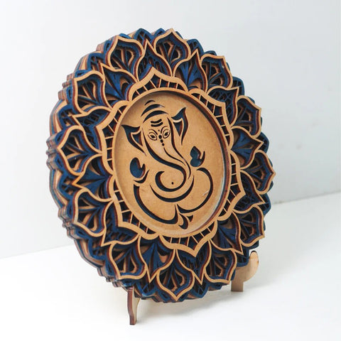 Ganesha Design Spiritual Mandala Teakwood Wall Decor