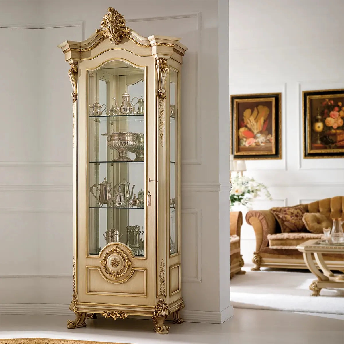 Cream color antique vitrine