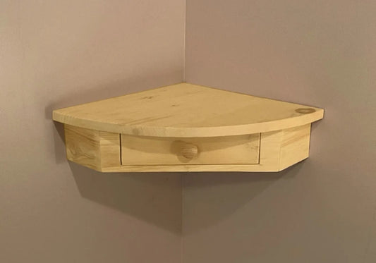 Floating Teak Wooden Corner Shelf With Drawer