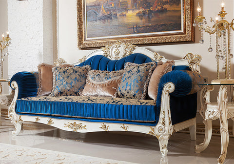 blue and white color mix 3 seater sofa