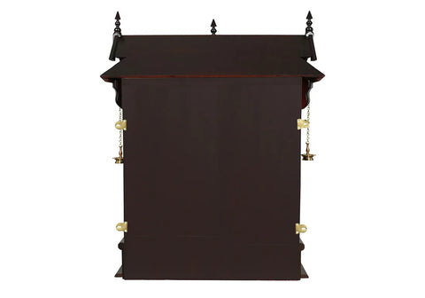 Kerala Style Mandir With Maroon Wood Wall Hangings And Floor