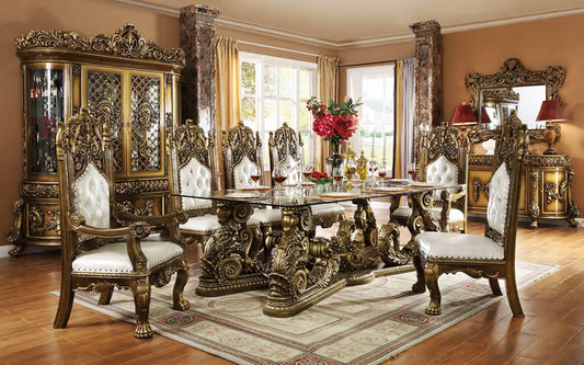 Luxury Traditional Leather Dining Table Set