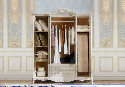 clothes inside the Luxury European Style Hand Carving wardrobe